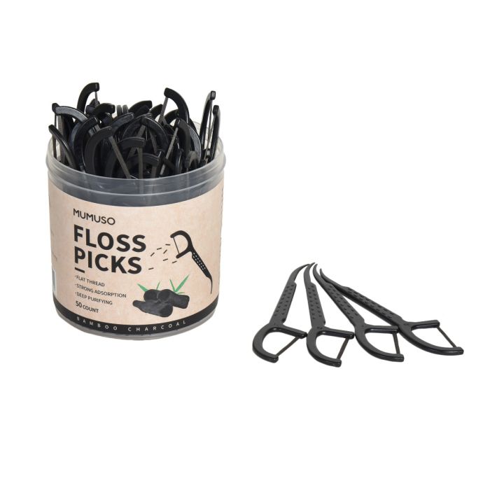 Bamboo Charcoal Dental Floss Picks (50 Pieces) Mumuso