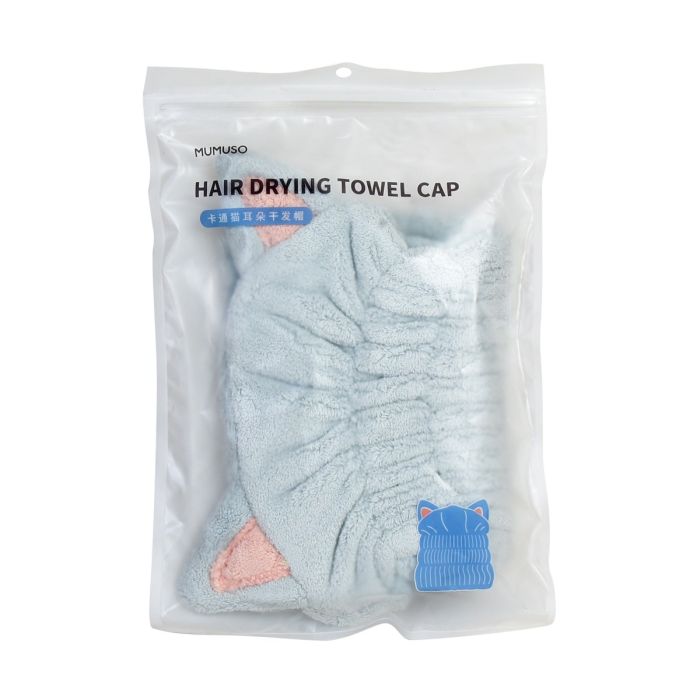 Cat Ear Hair Drying Towel Cap - Hazy Blue Mumuso