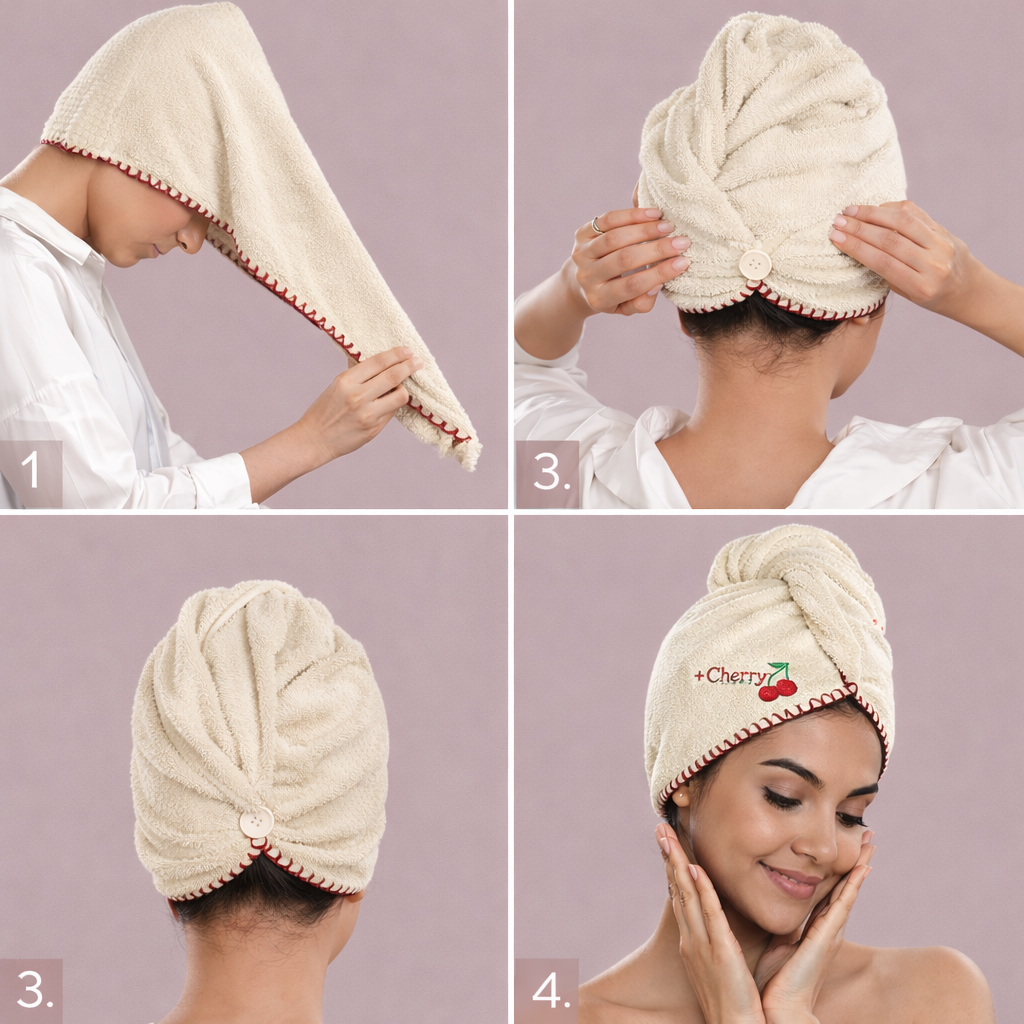 Water-Absorbent Coral Velvet Hair Drying Towel (Cherry)