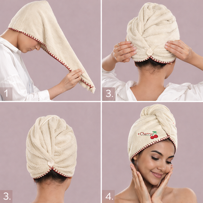 Water-Absorbent Coral Velvet Hair Drying Towel (Cherry)