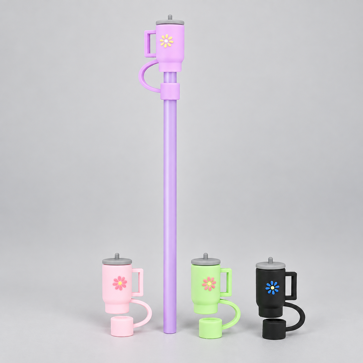 Colourful Tumbler Shaped Straw Toppers - Pack of 4 / Assorted