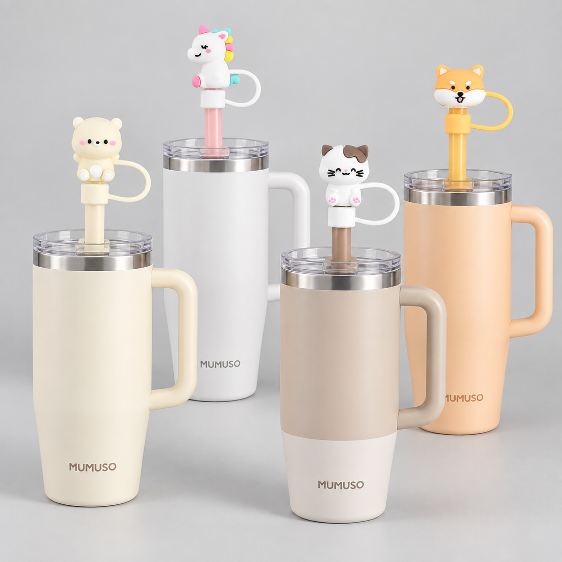 Adorable Animal-Shaped Straw Toppers (Pack of 4) /Assorted