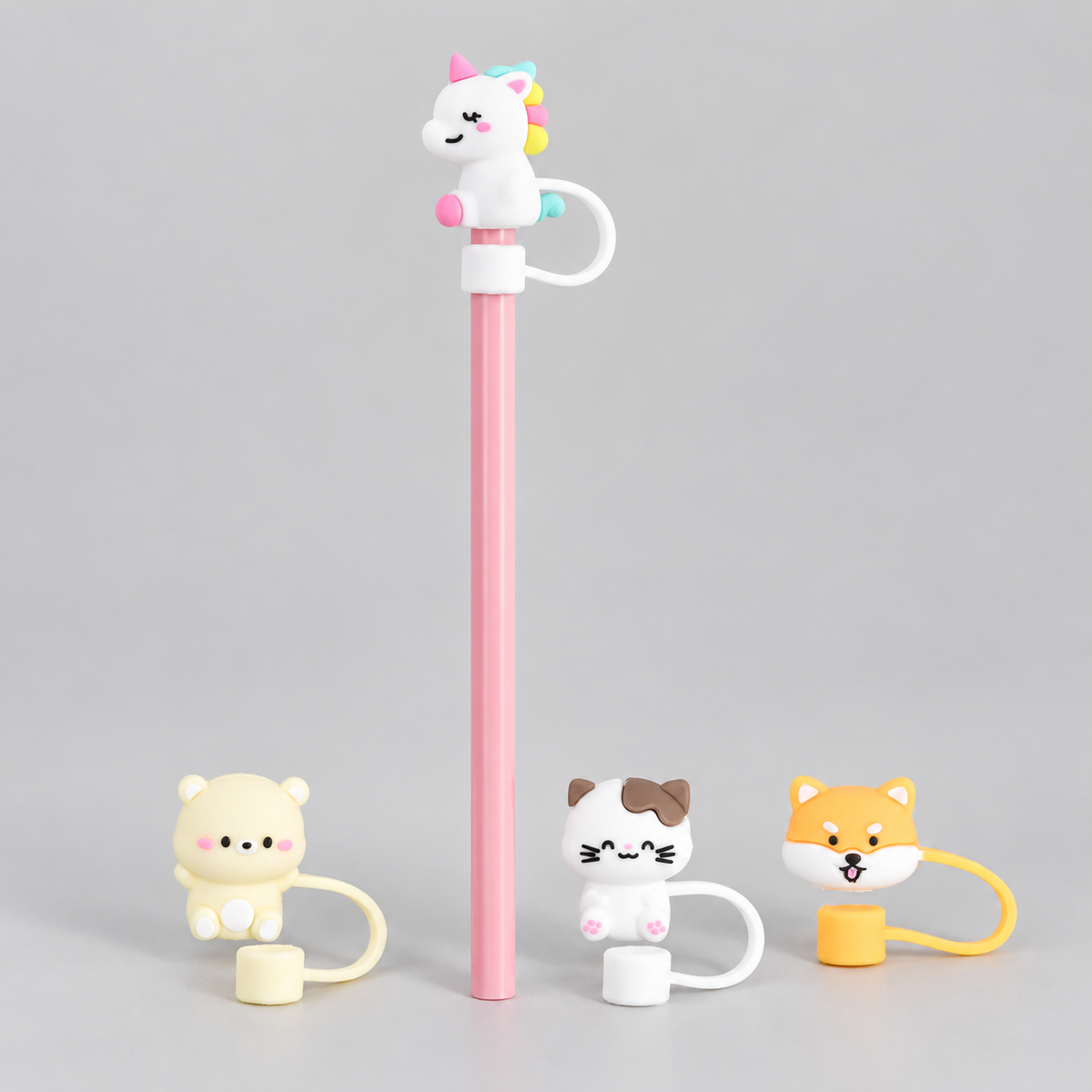 Adorable Animal-Shaped Straw Toppers (Pack of 4) /Assorted