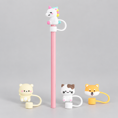 Adorable Animal-Shaped Straw Toppers (Pack of 4) /Assorted