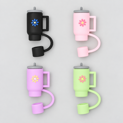 Colourful Tumbler Shaped Straw Toppers - Pack of 4 / Assorted
