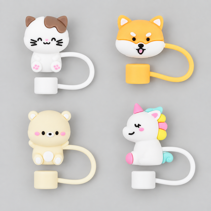 Adorable Animal-Shaped Straw Toppers (Pack of 4) /Assorted