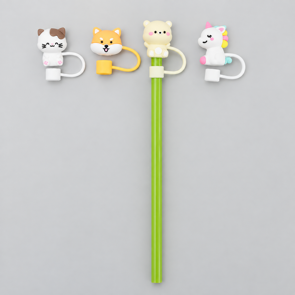 Adorable Animal-Shaped Straw Toppers (Pack of 4) /Assorted