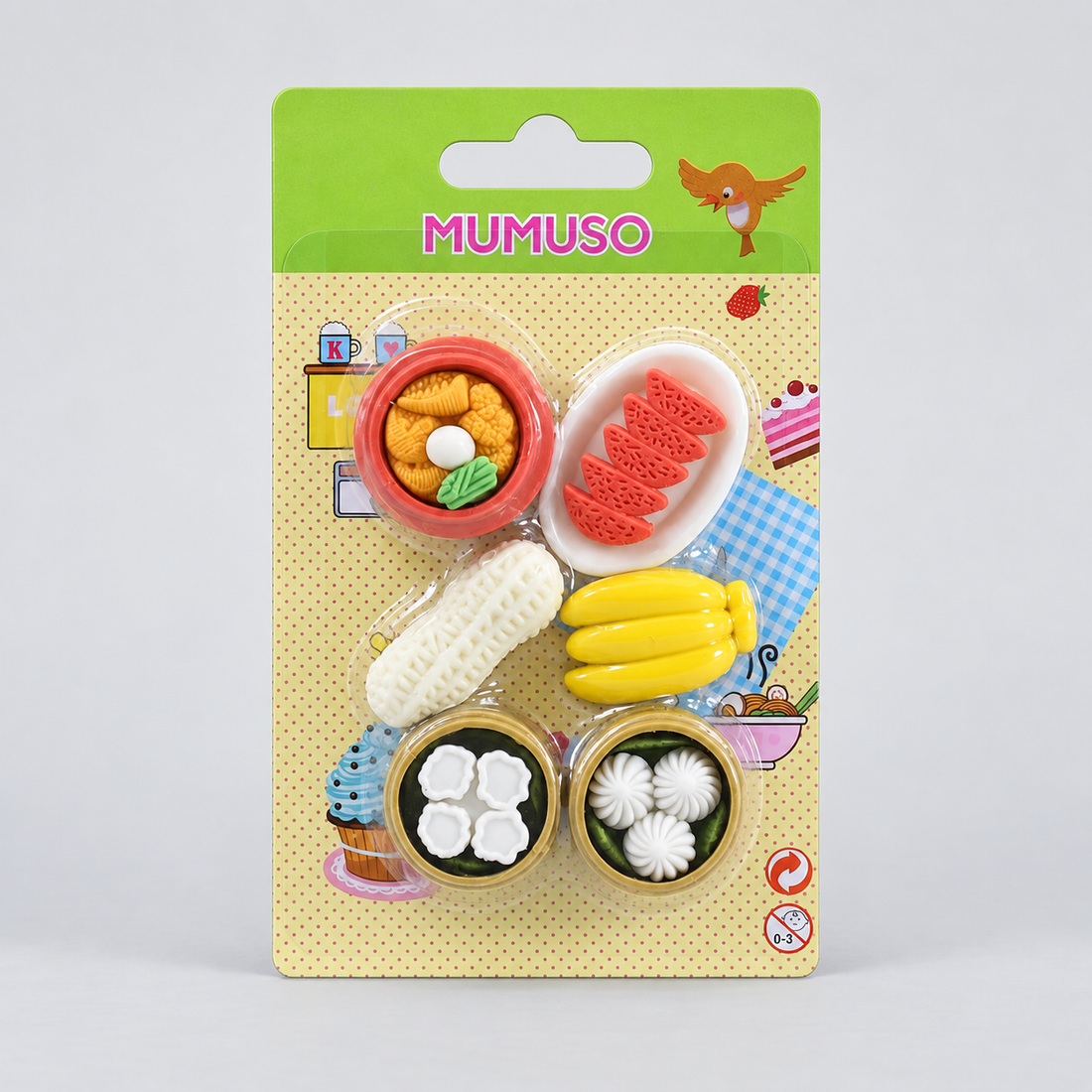 Mumuso Chinese Food-Shaped Erasers Set: 6 Erasers