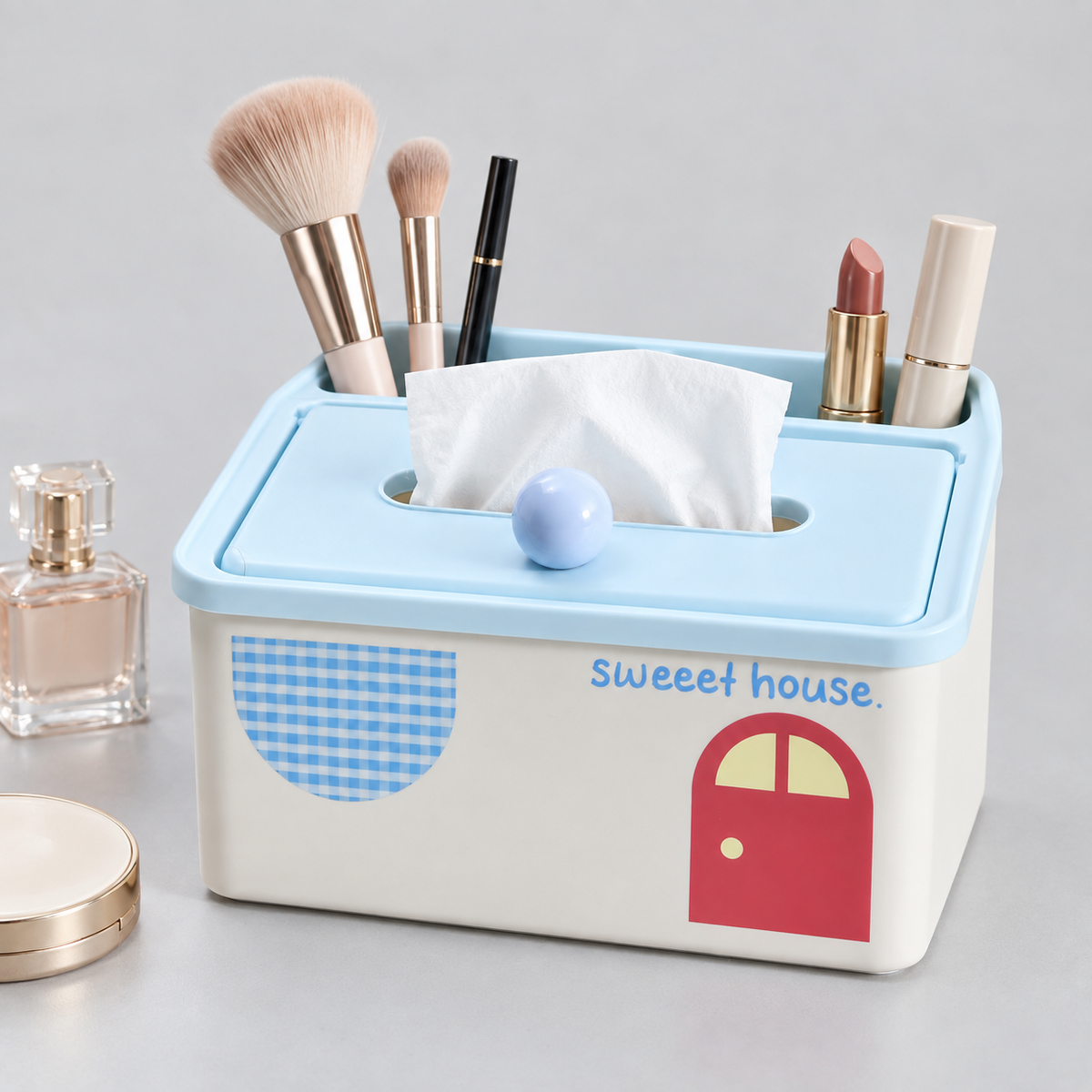 Mumuso  Ultra Cute Little House Multifunctional Tissue Box- Pink &amp; Blue