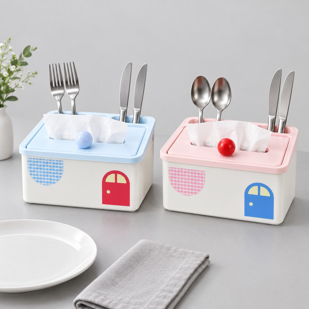 Mumuso  Ultra Cute Little House Multifunctional Tissue Box- Pink &amp; Blue