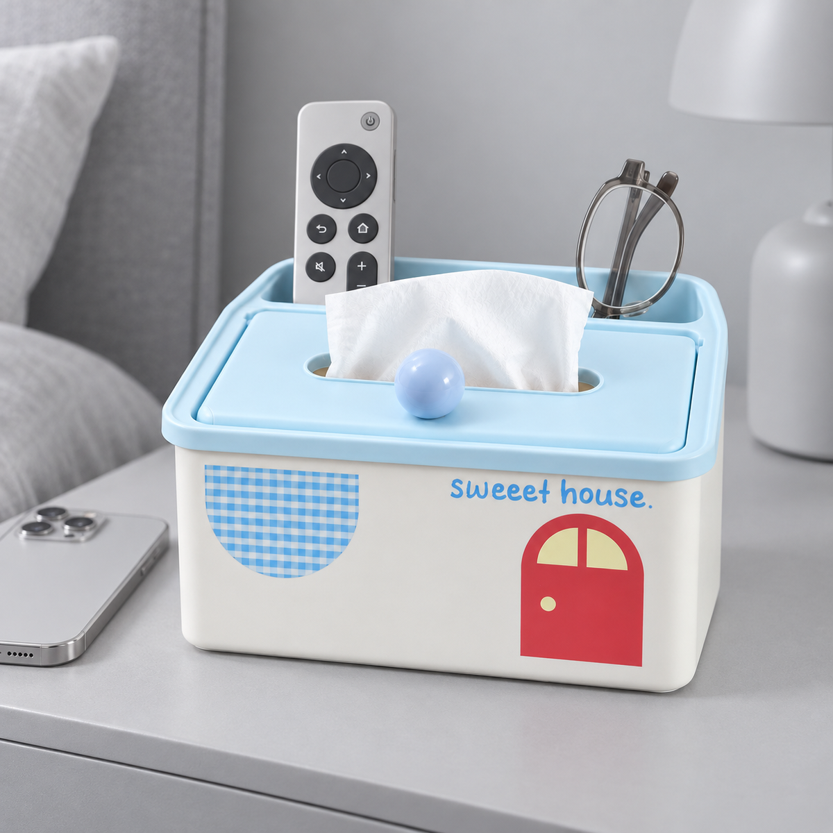 Mumuso  Ultra Cute Little House Multifunctional Tissue Box- Pink &amp; Blue