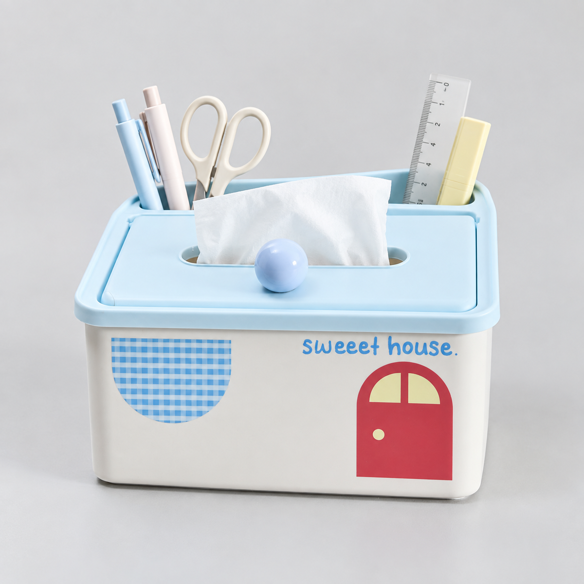 Mumuso  Ultra Cute Little House Multifunctional Tissue Box- Pink &amp; Blue