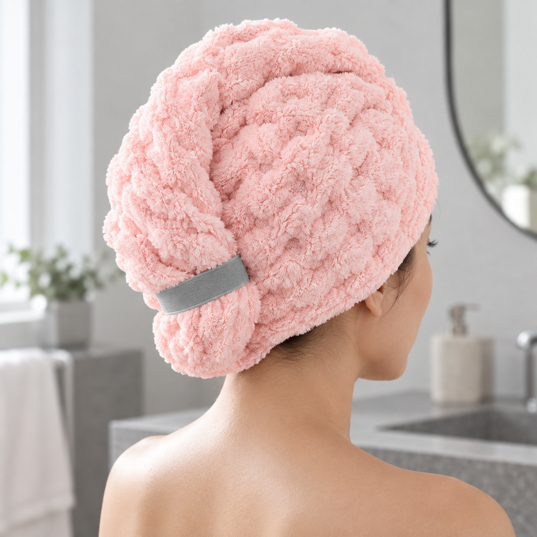 Macaron Series Oversized Hair Drying Towel - Light Pink