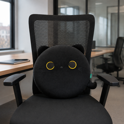 MUMUSO Black Cat Round Memory Foam Seat Cushion &amp; Throw Pillow