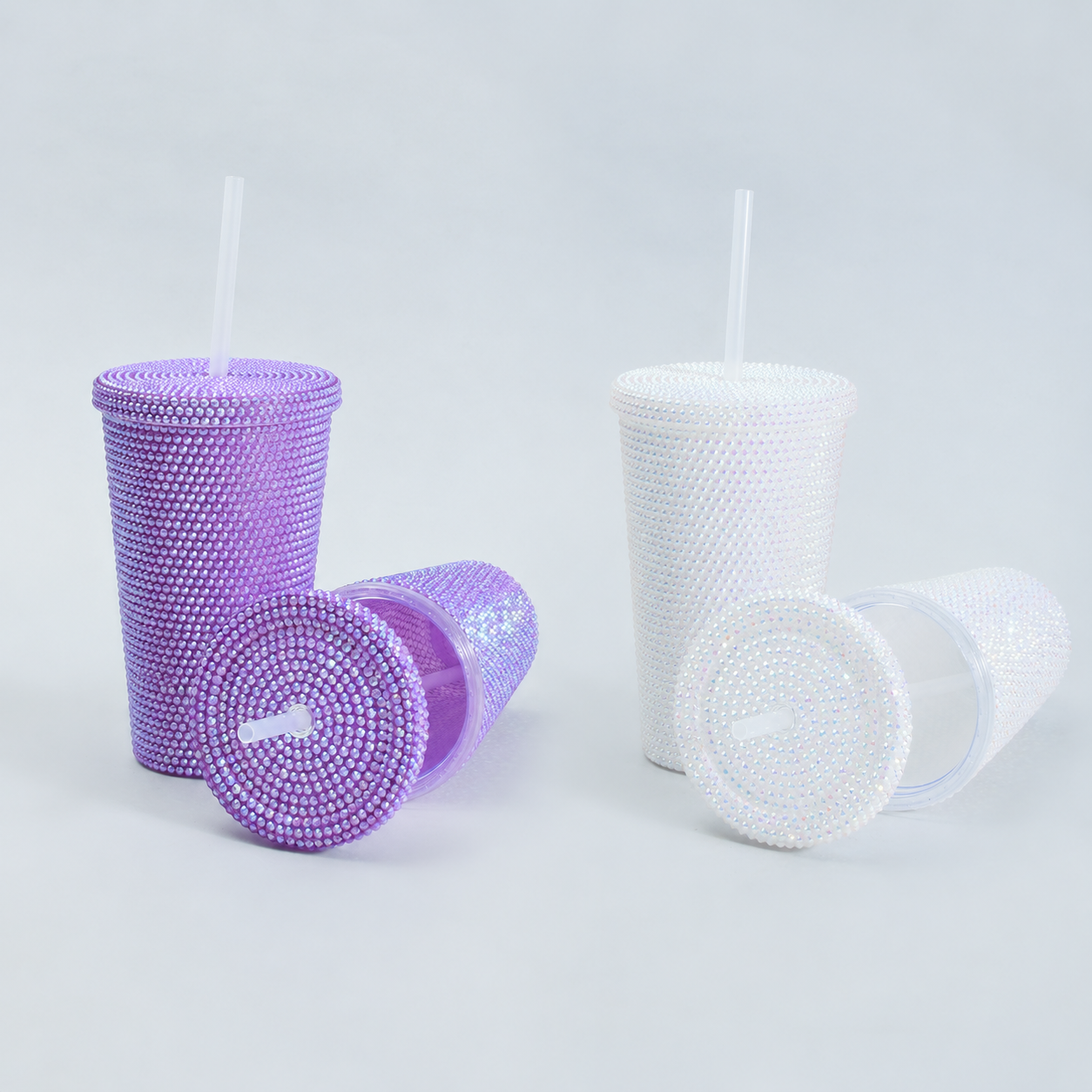 Dazzling Diamonds Plastic Tumbler with Straw — Purple/White- 500ml