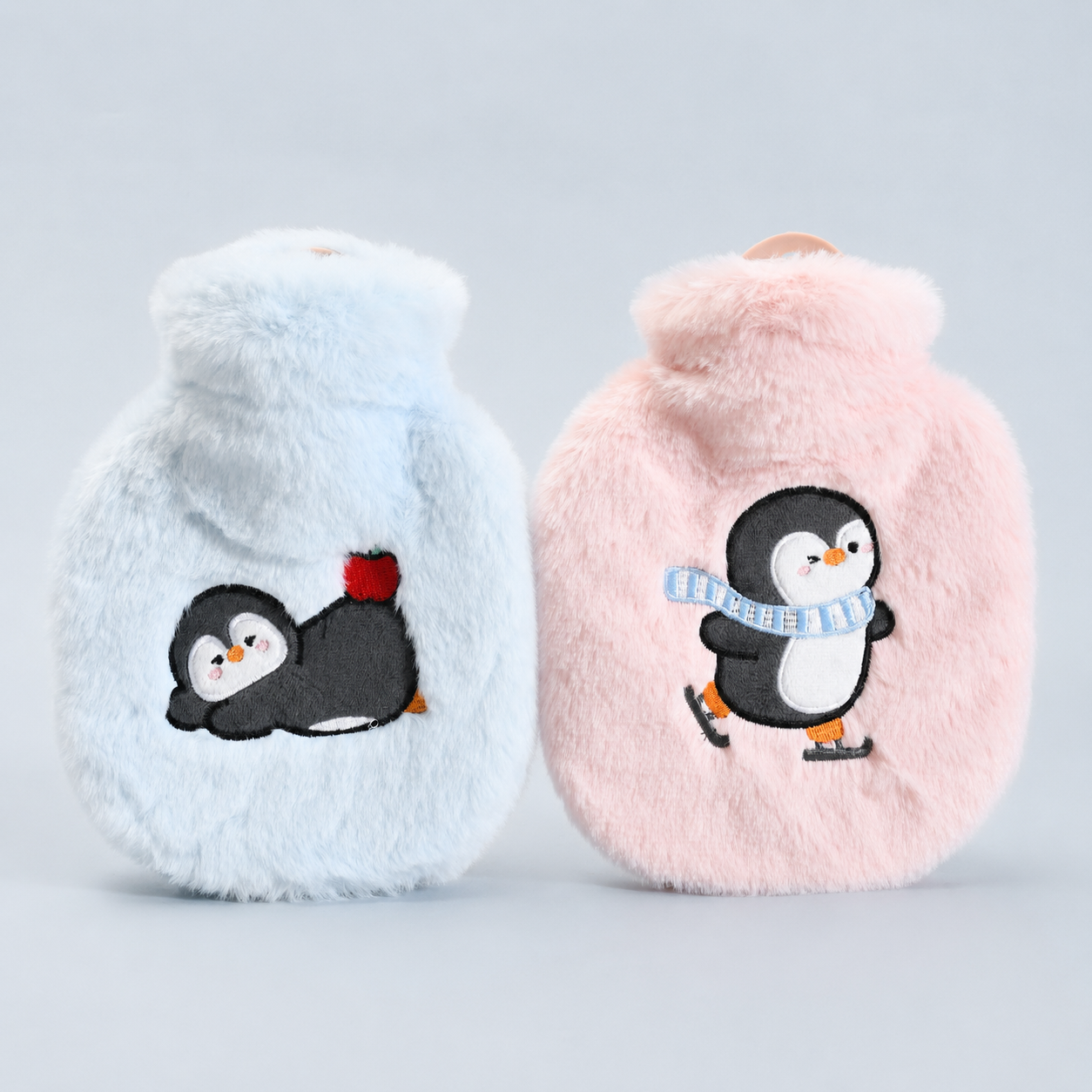 MUMUSO Naughty Penguin Plush Hot Water Bottle Bag – Pink &amp; Blue (450 ml)