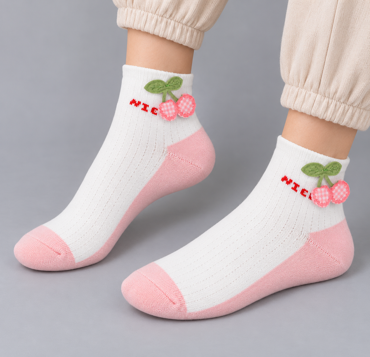 Cute Strawberry &amp; Cherry Kids Socks – Set of 2 Pairs (7-9 years)