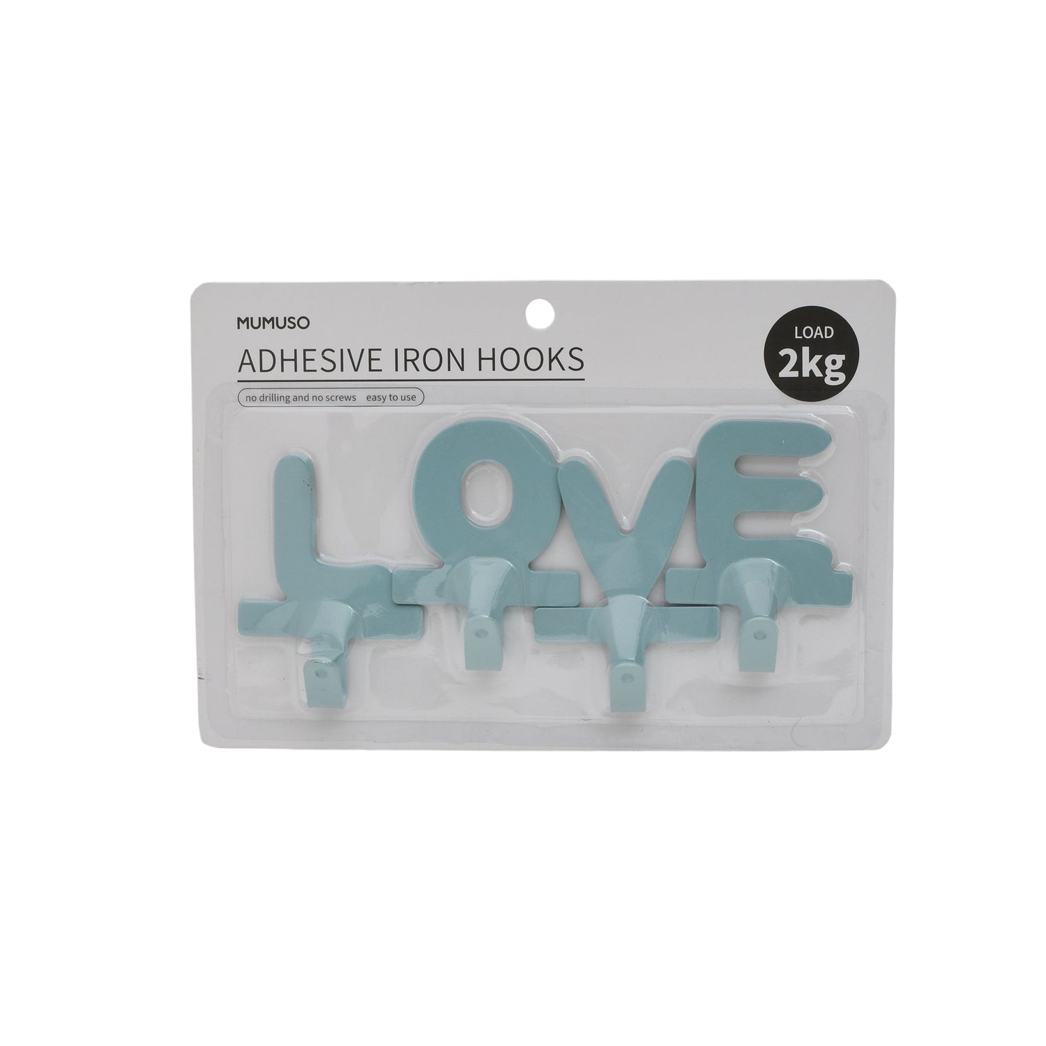 Classy Adhesive Iron Hooks - LOVE / Blue Mumuso