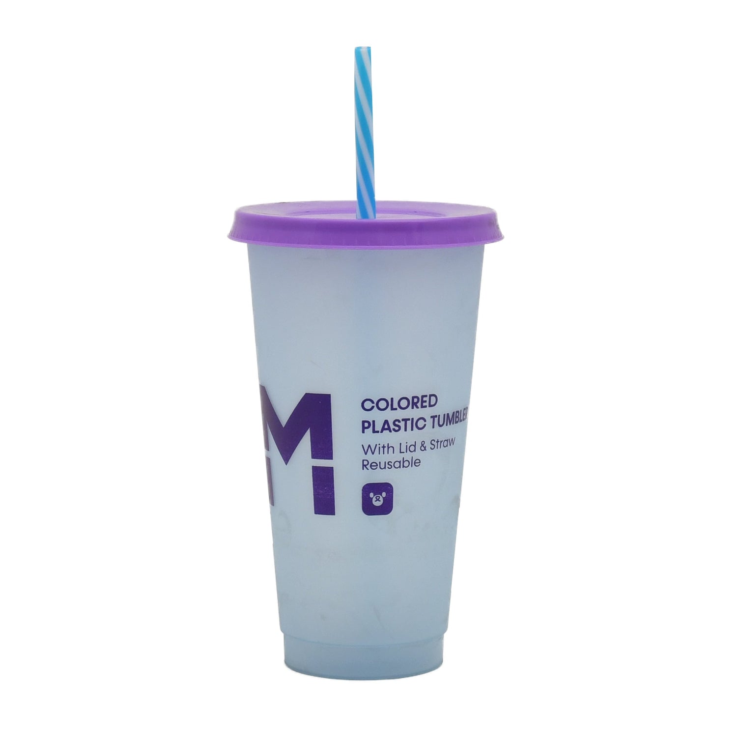Colourful Plastic Tumbler with Lid and Straw - 700 ml Mumuso