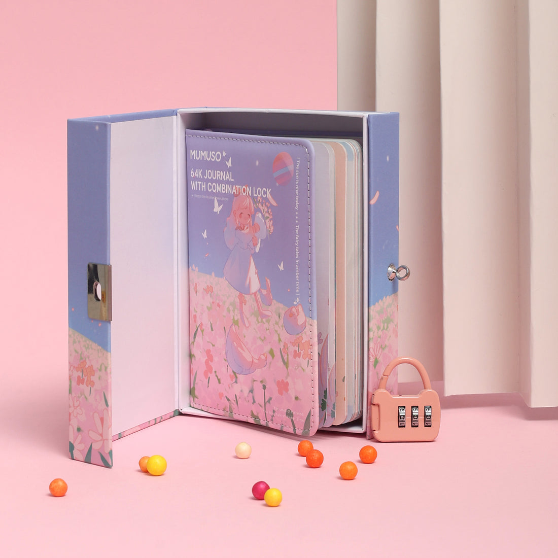 MUMUSO 64K Journal with Combination Lock - Pink &amp; Blue