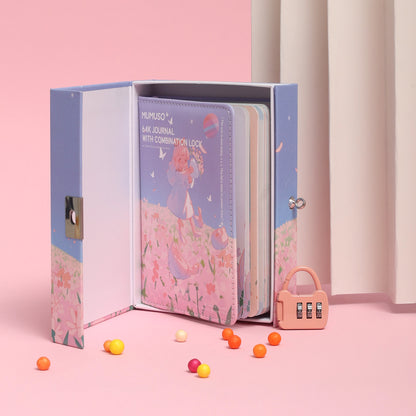 MUMUSO 64K Journal with Combination Lock - Pink &amp; Blue