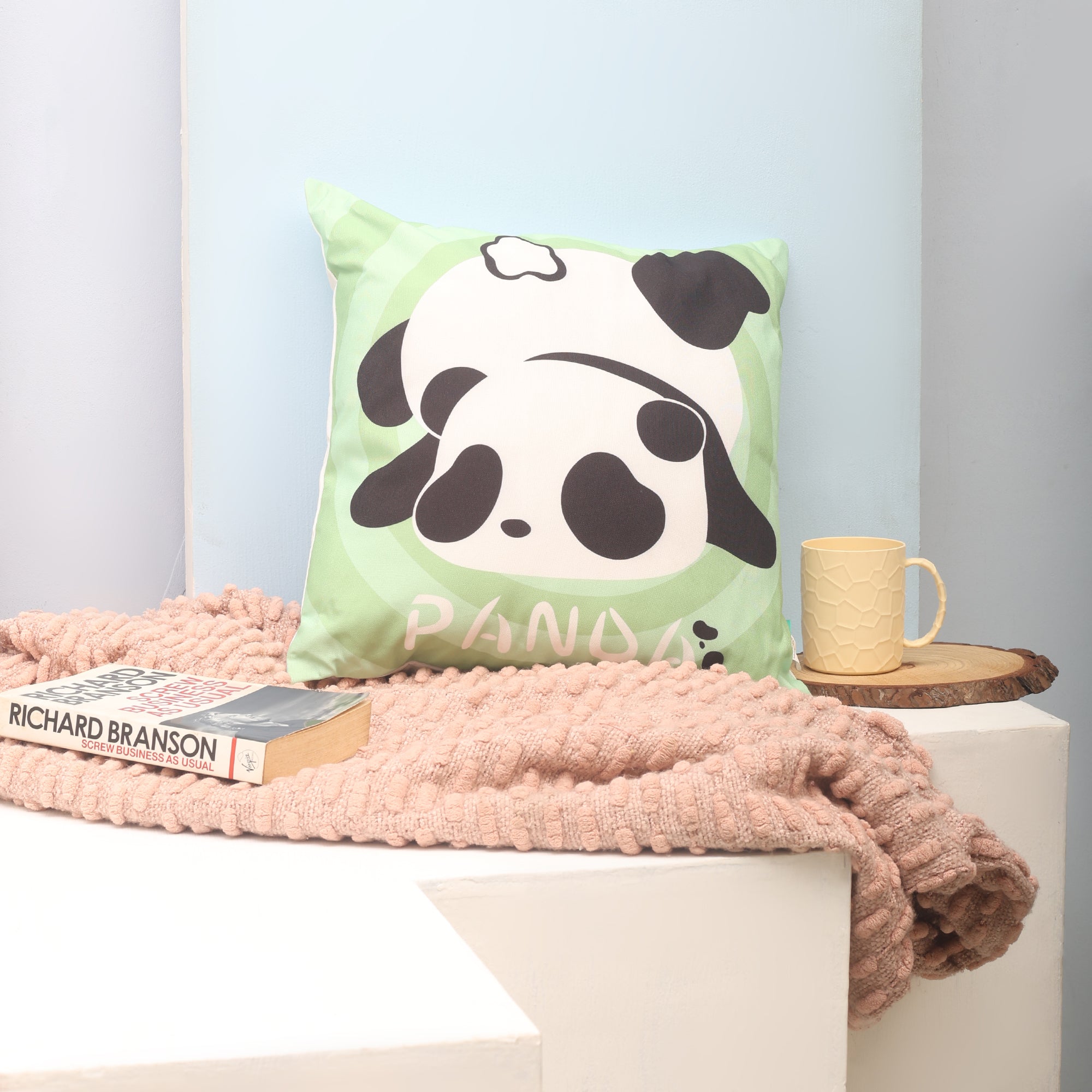 Cute Naughty Panda Throw Pillow- Green/ Blue/ Pink