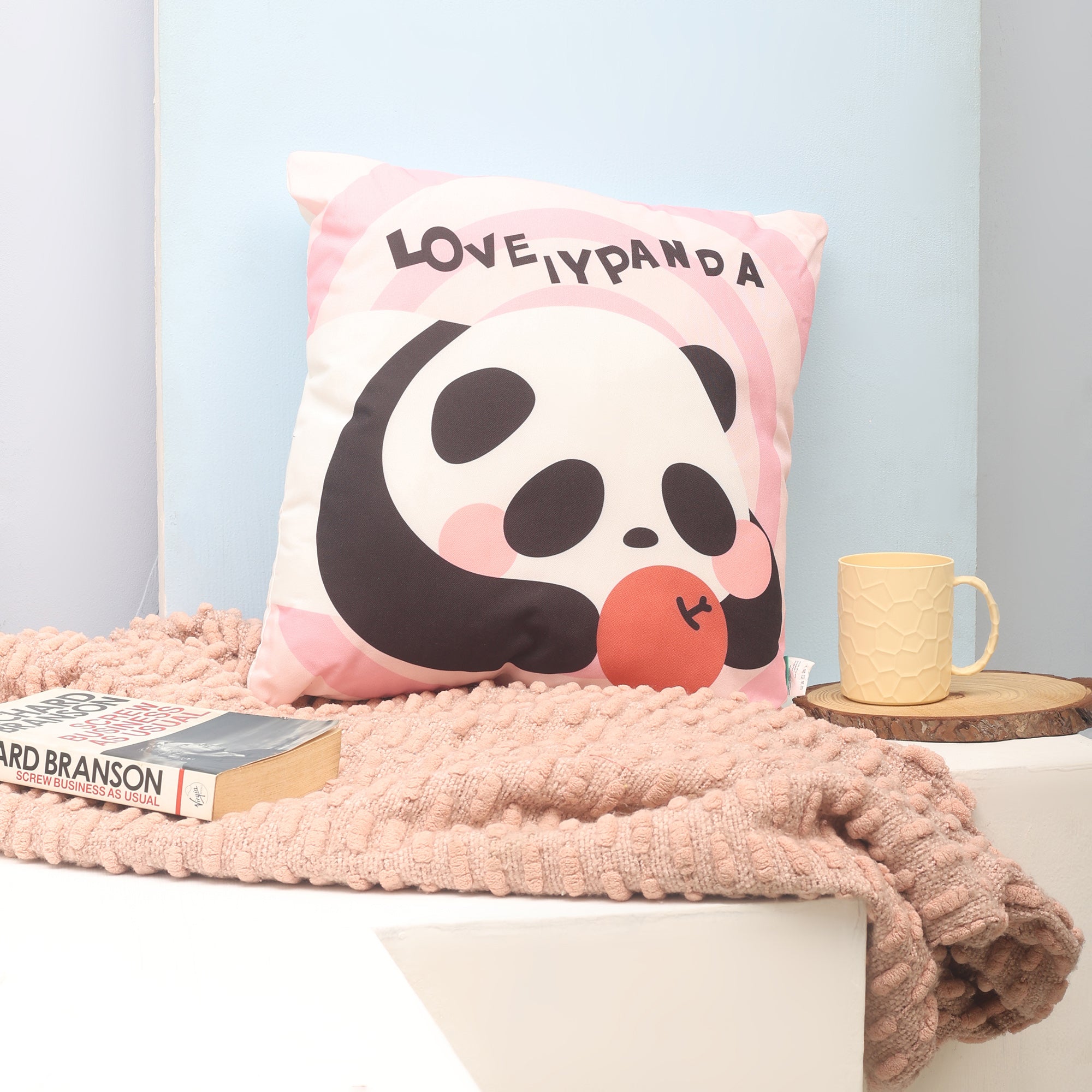 Cute Naughty Panda Throw Pillow- Green/ Blue/ Pink