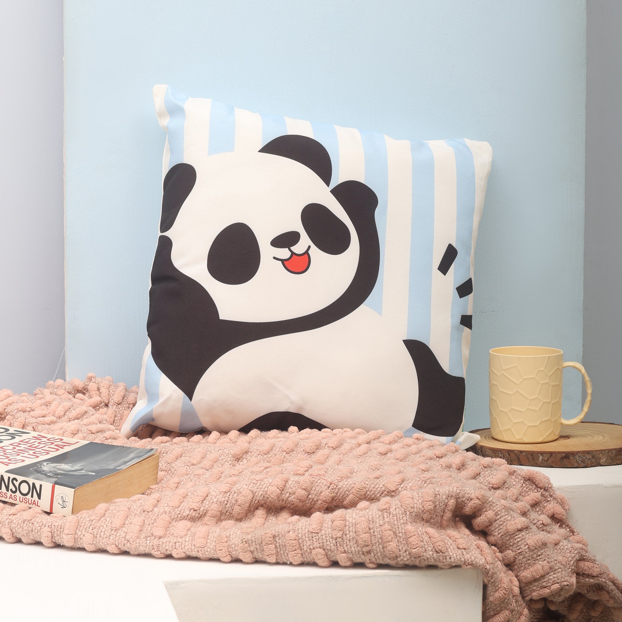 Cute Naughty Panda Throw Pillow- Green/ Blue/ Pink