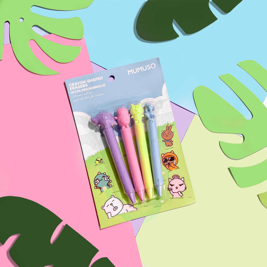 Crayon-Shaped Erasers - Set of 4 Colours/Animals Mumuso