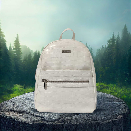 Croco Pattern Semi-Glossy Backpack - White Mumuso