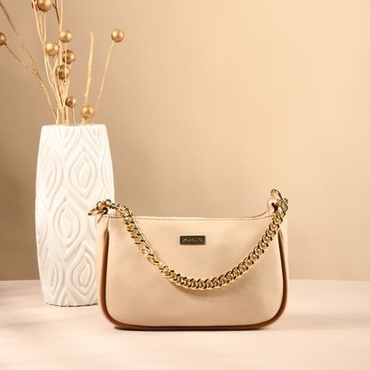DUAL HANDLE CLASSIC BAG - CREAM &amp; TAN