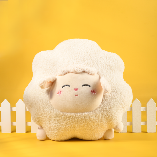 Fluffy Cute Sheep Plush Throw Pillow - Beige/Pink