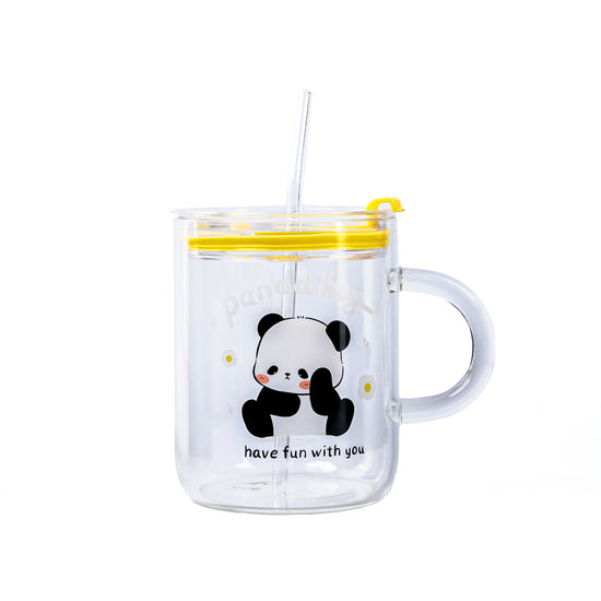 Cute Panda Dual-Use Glass Mug With Straw - 700 ML