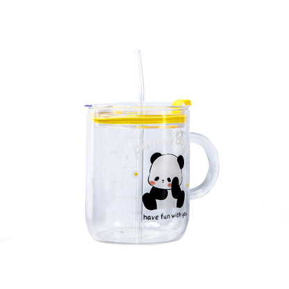 Cute Panda Dual-Use Glass Mug With Straw - 700 ML