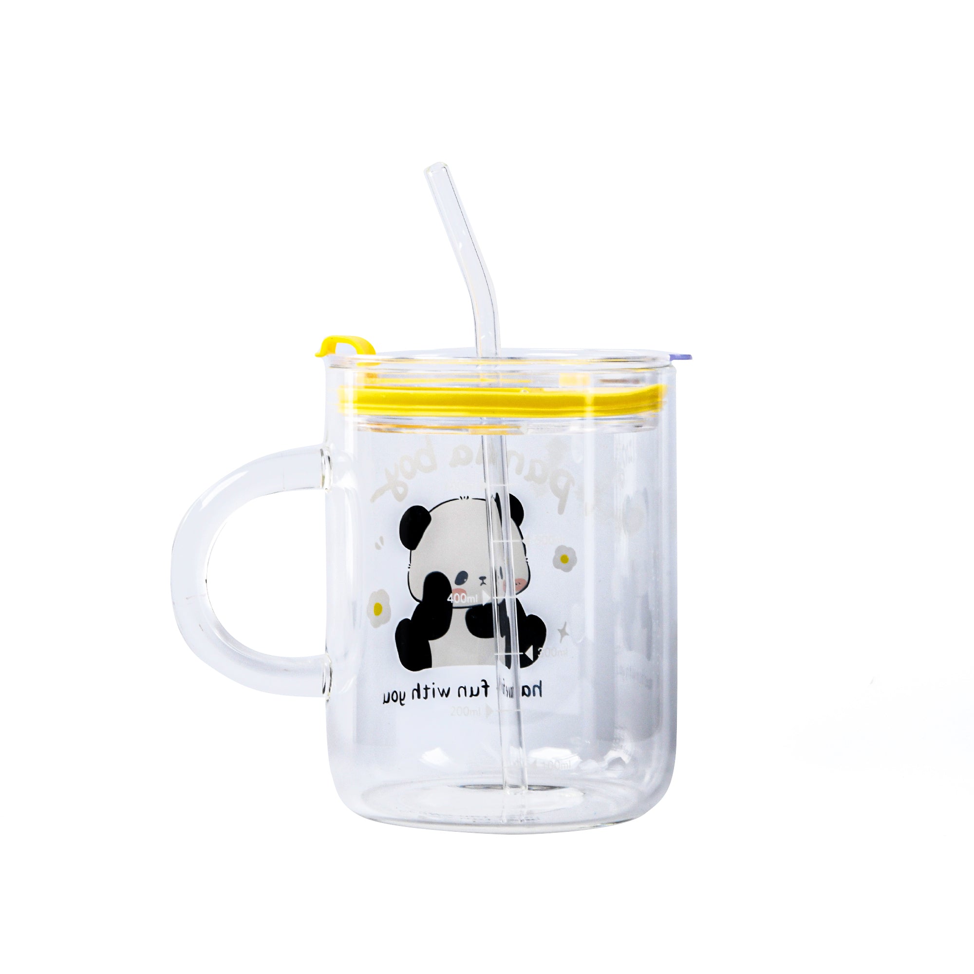 Cute Panda Dual-Use Glass Mug With Straw - 700 ML