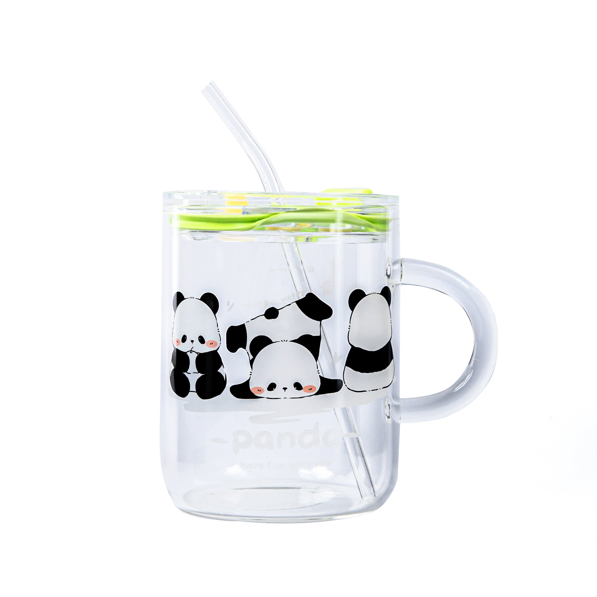 Cute Panda Dual-Use Glass Mug With Straw - 700 ML