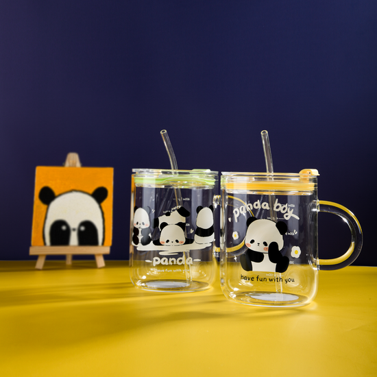 Cute Panda Dual-Use Glass Mug With Straw - 700 ML