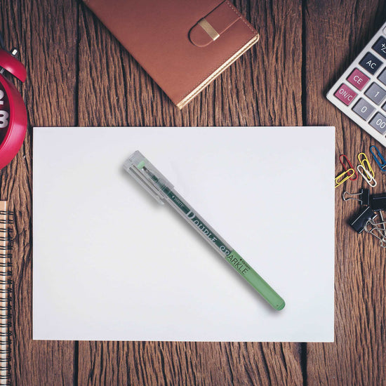 Double Sparkle Gel Pen – Green Mumuso