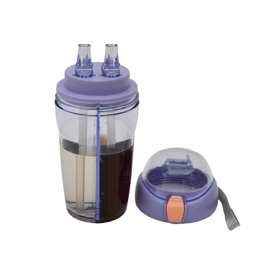 Durable Dual-Use Water Bottle with 2 Straws - Purple / 430 ml Mumuso