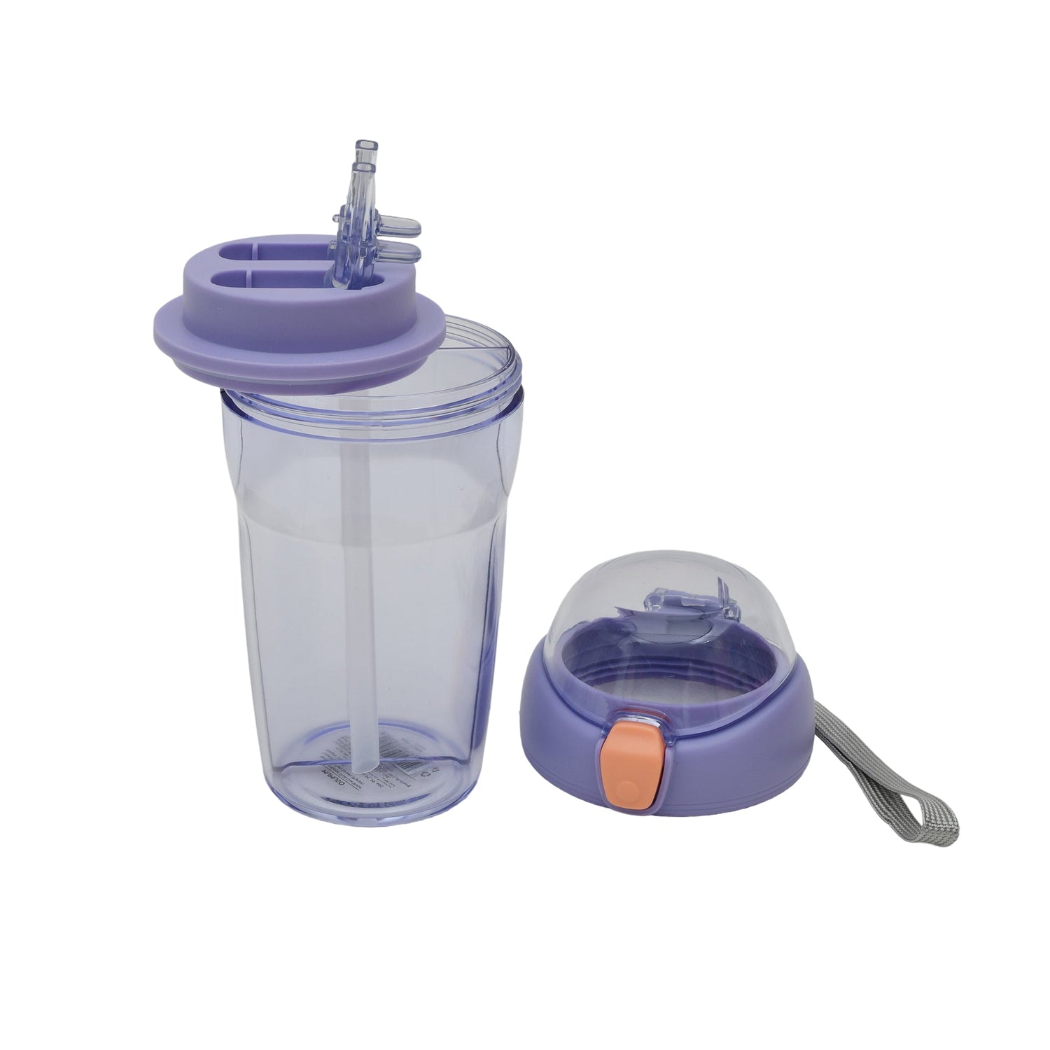 Durable Dual-Use Water Bottle with 2 Straws - Purple / 430 ml Mumuso
