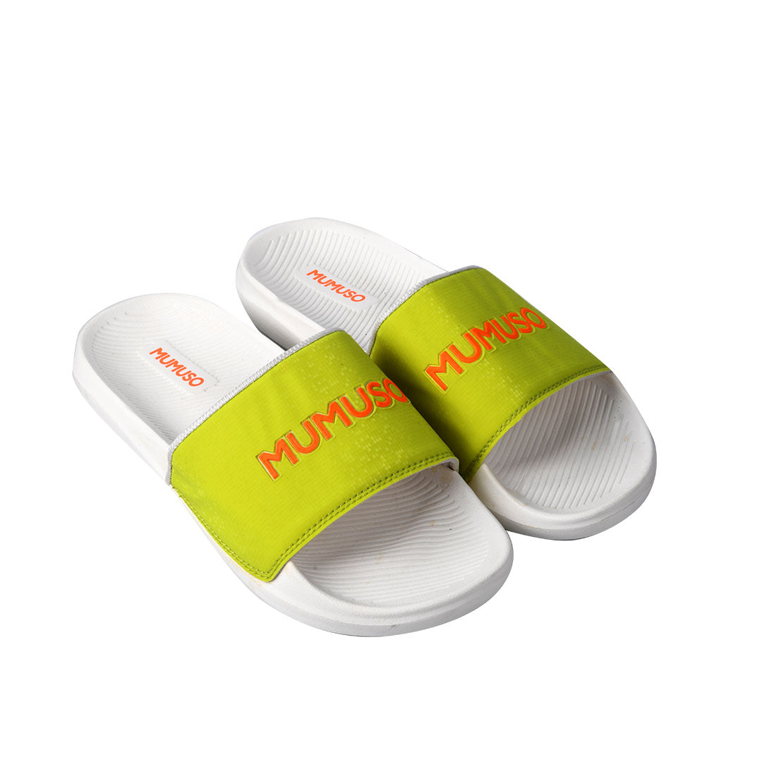 Fashionable Sliders for Men & Women - White & Green Mumuso