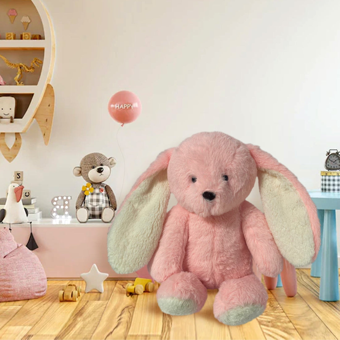 Fluffy Long Ears Bunny Plushie- Pink Mumuso