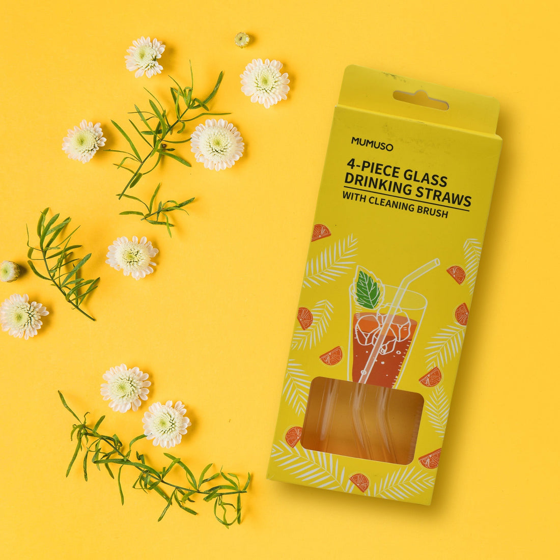 Glass Drinking Straws with Cleaning Brush - 4 pieces Mumuso