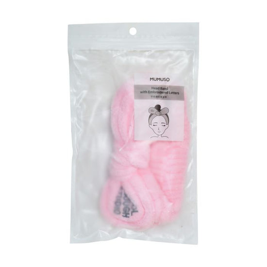Headband with Embroidered Letters - Pink Mumuso