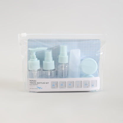 Eco Friendly Mini Travel Bottle &amp; Jar Set - 7 Pcs / Pastel Blue