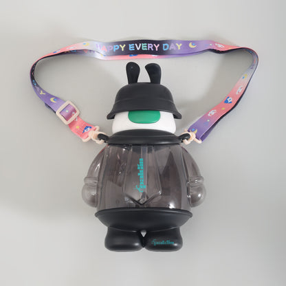 Mumuso Cool Bunny Plastic Water Bottle - 850 mL/Black