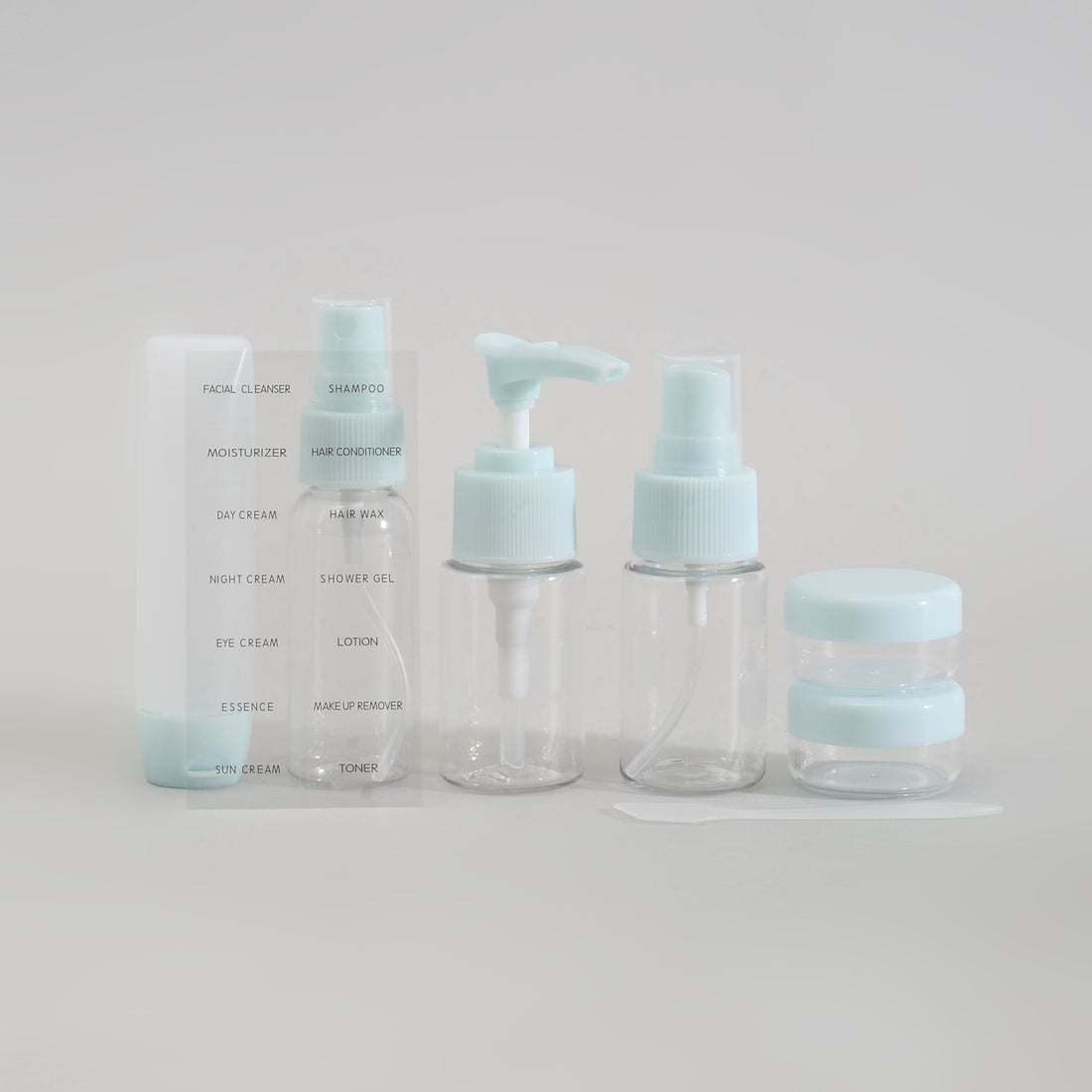 Eco Friendly Mini Travel Bottle &amp; Jar Set - 7 Pcs / Pastel Blue