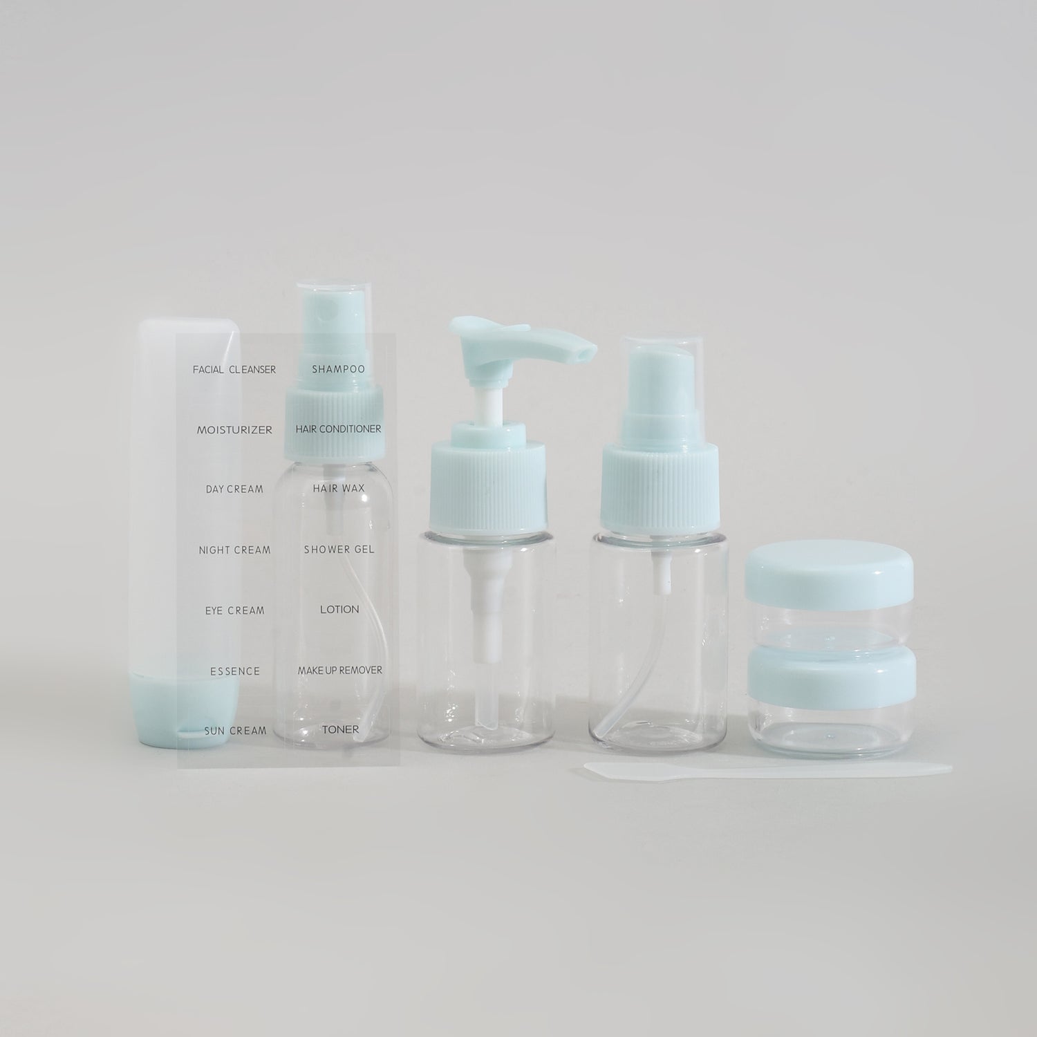 Eco Friendly Mini Travel Bottle &amp; Jar Set - 7 Pcs / Pastel Blue