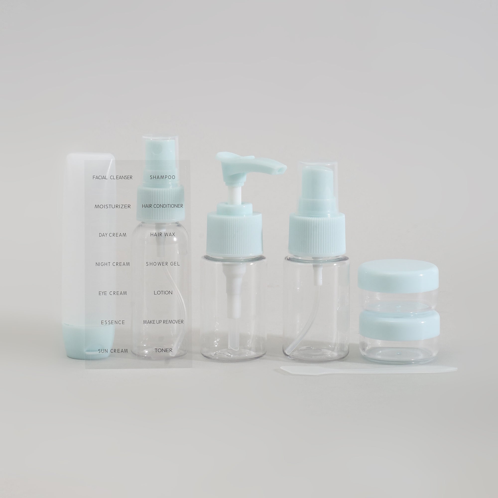 Eco Friendly Mini Travel Bottle &amp; Jar Set - 7 Pcs / Pastel Blue