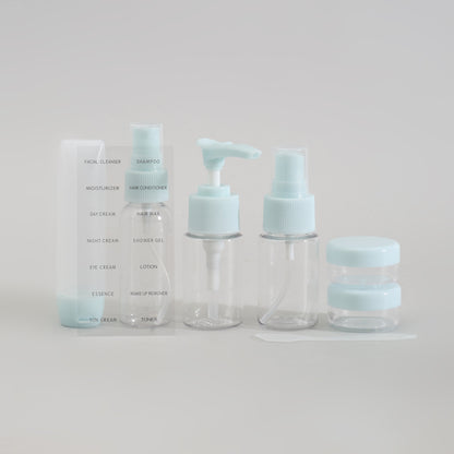Eco Friendly Mini Travel Bottle &amp; Jar Set - 7 Pcs / Pastel Blue